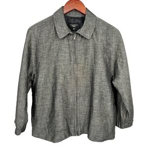 Talbots LINEN BLEND Size 10p 10 Petite Gray Zip Jacket Blouse Shirt Top Coat
